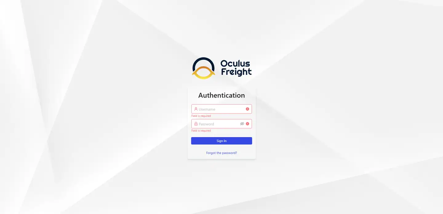 Сторінка автентифікації Oculus Freight TMS